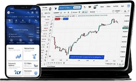 Alice Blue trading platform on phone and laptop